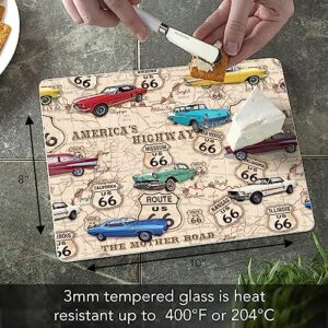 CounterArt Route 66 Map 3mm Heat Tolerant Tempered Glass Cutting Board 10” x 8” Manufactured in the USA Dishwasher Safe