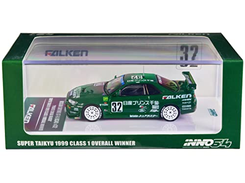 Skyline GT-R (R34) RHD (Right Hand Drive) #32 H. Takeuchi - T. Tanaka Prince Chiba Falken Class 1 Overall Winner Super Taikyu (1999) 1/64 Diecast Model Car by Inno Models IN64-R34-PCFAL