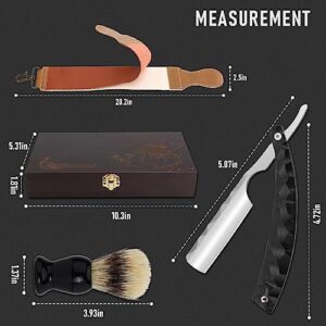 Professional Straight Blade Razor Kit with Strop - Straight Edge Barber Razor Premium Stainless Steel Sharp Shaver Razor for Men Home & Salon Grooming Using (Black)