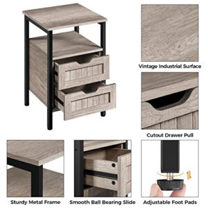 Yaheetech Nightstand with 2 Drawers and Open Shelf, Bedside Table Bedside Cupboard with Adjustable Feet, Wooden Bedside Cabinet Sofa Side Table End Table for Bedroom/Small Space, Gray