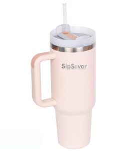 sipsavor 40 oz quencher h2.0 stainless steel leakproof vacuum insulated | tumbler with lid and straw | thermos mugs | travel cup for hot and cold drinks (rose quartz)