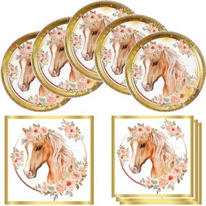 lxlesf horse birthday party supplies20 plates and 20 napkins, cowgirl wild horse party dinner dessert plate napkins birthday tableware decorations for girls