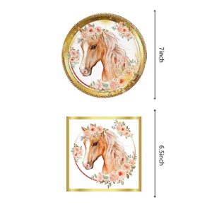 Lxlesf Horse Birthday Party Supplies20 Plates and 20 Napkins, Cowgirl Wild Horse Party Dinner Dessert Plate Napkins Birthday Tableware Decorations for Girls