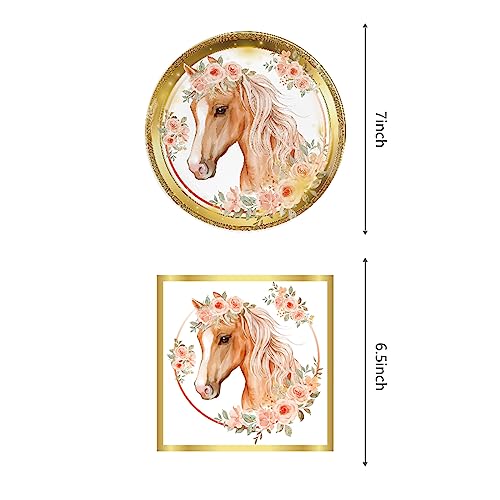 Lxlesf Horse Birthday Party Supplies20 Plates and 20 Napkins, Cowgirl Wild Horse Party Dinner Dessert Plate Napkins Birthday Tableware Decorations for Girls