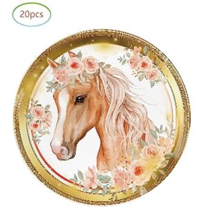 Lxlesf Horse Birthday Party Supplies20 Plates and 20 Napkins, Cowgirl Wild Horse Party Dinner Dessert Plate Napkins Birthday Tableware Decorations for Girls