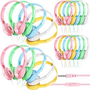kanayu 20 pcs classroom headphones bulk on ear 3.5mm wired headphones for school macaron kids wired headphones bulk adjustable multi color headphones for kids adults school library computers, 5 colors