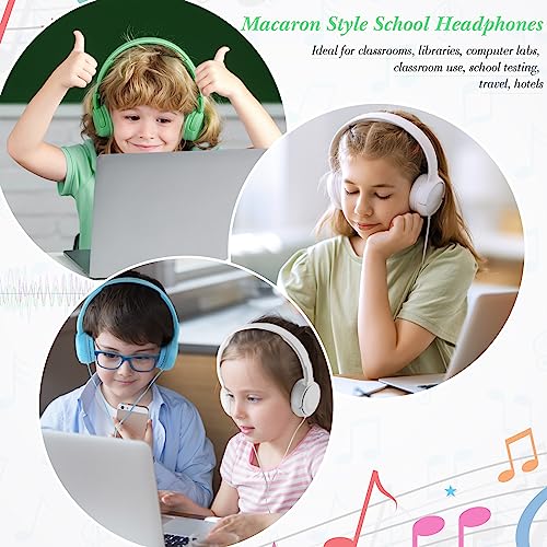 Kanayu 20 Pcs Classroom Headphones Bulk On Ear 3.5mm Wired Headphones for School Macaron Kids Wired Headphones Bulk Adjustable Multi Color Headphones for Kids Adults School Library Computers, 5 Colors