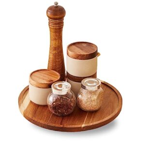 12" acacia wooden lazy susan organizer for kitchen turntable rotating spice rack cake stand suitable for home decor, dining table centerpiece, spices fruits makeup organization decoration brown