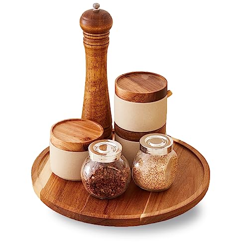 12" Acacia Wooden Lazy Susan Organizer for Kitchen Turntable Rotating Spice Rack Cake Stand Suitable for Home Decor, Dining Table Centerpiece, Spices Fruits Makeup Organization Decoration Brown