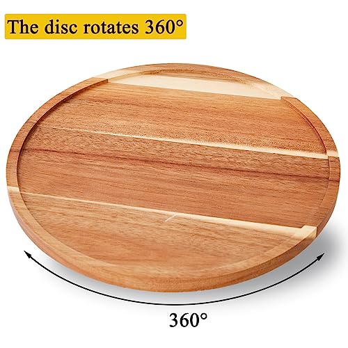 12" Acacia Wooden Lazy Susan Organizer for Kitchen Turntable Rotating Spice Rack Cake Stand Suitable for Home Decor, Dining Table Centerpiece, Spices Fruits Makeup Organization Decoration Brown