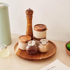 12" Acacia Wooden Lazy Susan Organizer for Kitchen Turntable Rotating Spice Rack Cake Stand Suitable for Home Decor, Dining Table Centerpiece, Spices Fruits Makeup Organization Decoration Brown