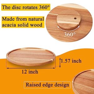 12" Acacia Wooden Lazy Susan Organizer for Kitchen Turntable Rotating Spice Rack Cake Stand Suitable for Home Decor, Dining Table Centerpiece, Spices Fruits Makeup Organization Decoration Brown