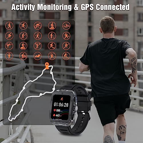 Smart Watches for Men,1.85" Military Smartwatch Bluetooth Call(Answer/Dial Calls) Fitness Tracker,Waterproof Rugged Smart Watch with Heart Rate Monitor,Extra-Long Battery