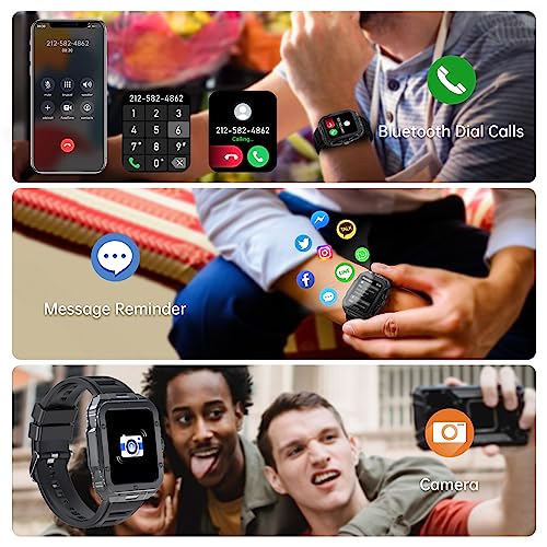 Smart Watches for Men,1.85" Military Smartwatch Bluetooth Call(Answer/Dial Calls) Fitness Tracker,Waterproof Rugged Smart Watch with Heart Rate Monitor,Extra-Long Battery