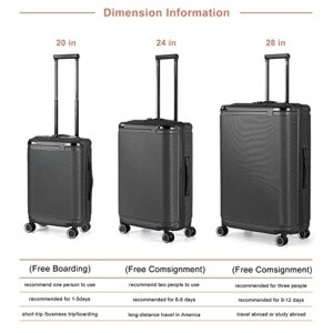 PINPON 3 Piece Luggage Sets, Expandable Hard Luggage Sets with TSA Lock, Carry On Luggage with Double Spinner Wheels for Women Men, Travel Suitcase Lightweight (20/24 / 28, Black)