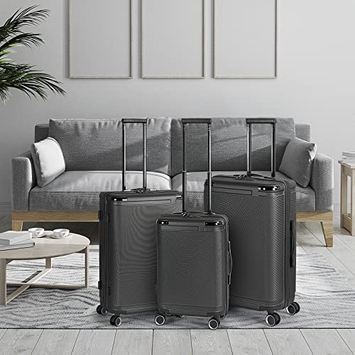 PINPON 3 Piece Luggage Sets, Expandable Hard Luggage Sets with TSA Lock, Carry On Luggage with Double Spinner Wheels for Women Men, Travel Suitcase Lightweight (20/24 / 28, Black)