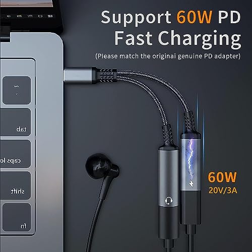 2 in 1 USB C to 3.5mm Headphone Adapter with Charger, Type C to Aux Audio Jack with PD Fast Charging Dongle Cable Cord Support Call Music, Compatible with Samsung Galaxy S22, Google Pixel 6 5 4, iPad