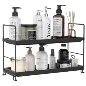 nlbtw 2-tier bathroom countertop organizer, kitchen spice rack or vanity tray makeup shelf skincare lotion cosmetics perfume organizers bedroom storage tray (black & black)