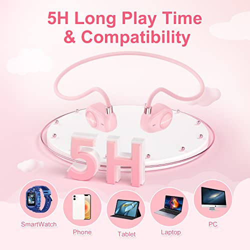 MeloAudio Kids Headphones, Open Ear Headphones, Kids Wireless Headphones with Microphone, Pink Headphones for Girls, Ultra-Light, Perfect for iPad, Tablet, Home, School, Travel, Sports