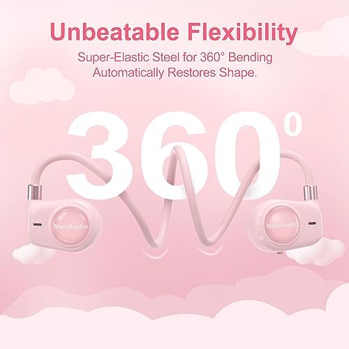 MeloAudio Kids Headphones, Open Ear Headphones, Kids Wireless Headphones with Microphone, Pink Headphones for Girls, Ultra-Light, Perfect for iPad, Tablet, Home, School, Travel, Sports