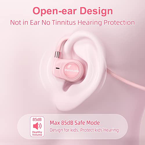 MeloAudio Kids Headphones, Open Ear Headphones, Kids Wireless Headphones with Microphone, Pink Headphones for Girls, Ultra-Light, Perfect for iPad, Tablet, Home, School, Travel, Sports