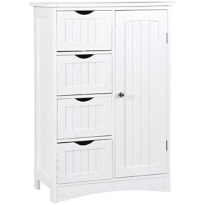 super deal freestanding bathroom floor storage cabinet with 4 drawers and adjustable shelves, living room entryway home furniture storage organizer unit, white¡­