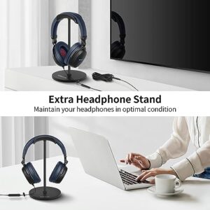 SIMOLIO Long Cord Headphones for TV & PC with Headset Stand, Volume Control & Mic, 23.9ft / 7M Extra-Long Cord with Clip, 3.5mm AUX Audio with 6.35mm Adapter, Over Ear Headphones Wired, SM-906TVB