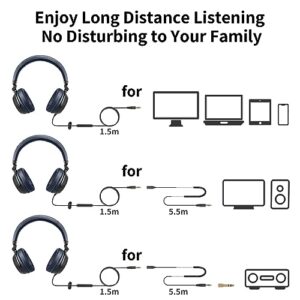 SIMOLIO Long Cord Headphones for TV & PC with Headset Stand, Volume Control & Mic, 23.9ft / 7M Extra-Long Cord with Clip, 3.5mm AUX Audio with 6.35mm Adapter, Over Ear Headphones Wired, SM-906TVB