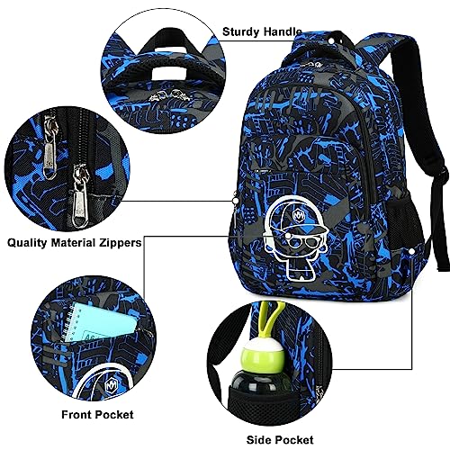 LEDAOU Backpack for Teen Boys School Bags Kids Bookbags Set School Backpack with Lunch Box and Pencil Case (Graffiti Blue)