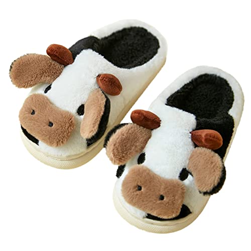 INNAPER Toddler Cow Slippers Kids Fuzzy Slippers Cute Animal Slippers, Toddler House Slippers Girls Kawaii Cow Cotton Slippers