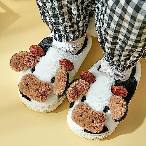 INNAPER Toddler Cow Slippers Kids Fuzzy Slippers Cute Animal Slippers, Toddler House Slippers Girls Kawaii Cow Cotton Slippers