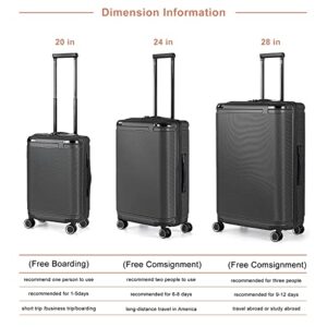 DAMEING Luggage Sets 3 Piece for Women, Hardside Suitcase Set with TSA Approved & Spinner Wheels, 28 inch Large Luggage, 24 inch Luggage, 20 inch Carry on Luggage, Gray