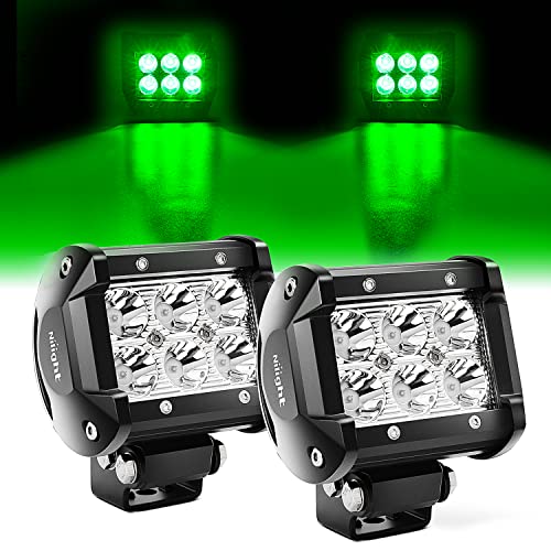 Nilight 4" Led Light Pod Green Spot Driving Fog Light 2PCS 18W Off Road Fishing Hunting Emergency Safety Signal Deck Trailer Hunting lights for UTV Pick-up Van Boat Tractor, 2 years Warranty