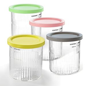 samturui ice cream containers 24oz replacement pints and lids for ninja creami 4 pack, compatible with ninja nc501 nc500 series/deluxe ice cream maker, bpa-free, dishwasher safe, leak proof