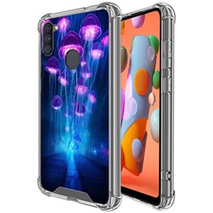 DeweiDirect Clear Case for Samsung Galaxy A11 with Jellyfish Designer Art170 Pattern Slim Transparent TPU Four Corners Reinforced Protection Shockproof Scratch-Resistant