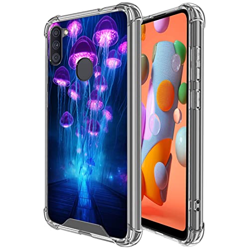 DeweiDirect Clear Case for Samsung Galaxy A11 with Jellyfish Designer Art170 Pattern Slim Transparent TPU Four Corners Reinforced Protection Shockproof Scratch-Resistant