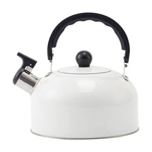 tea kettle stovetop whistling teapot stainless steel tea pots for all stovetop with ergonomic handle - 3 quart whistling teapot water boiling kettle automatic for drinking coffee (white)