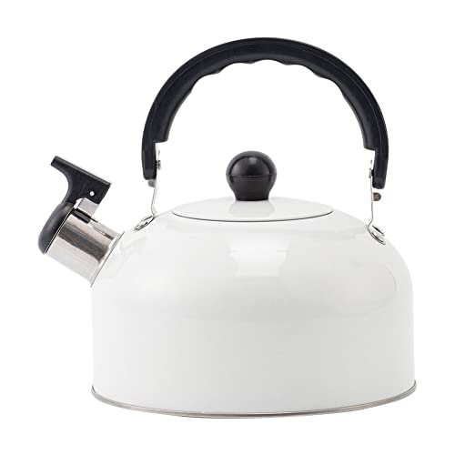 Tea Kettle Stovetop Whistling Teapot Stainless Steel Tea Pots for All Stovetop with Ergonomic Handle - 3 Quart Whistling Teapot Water Boiling Kettle Automatic for Drinking Coffee (White)