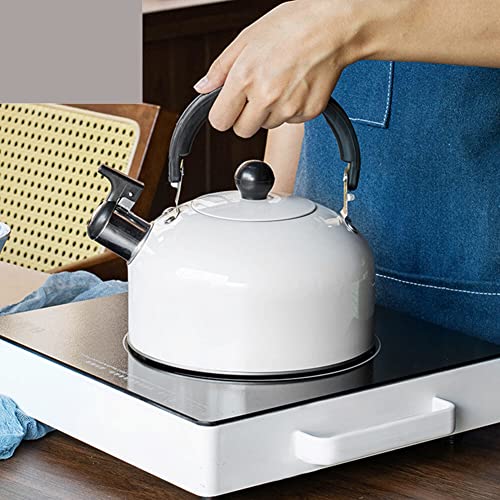 Tea Kettle Stovetop Whistling Teapot Stainless Steel Tea Pots for All Stovetop with Ergonomic Handle - 3 Quart Whistling Teapot Water Boiling Kettle Automatic for Drinking Coffee (White)