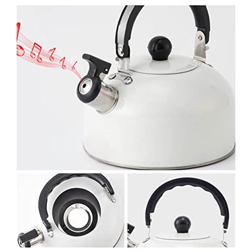 Tea Kettle Stovetop Whistling Teapot Stainless Steel Tea Pots for All Stovetop with Ergonomic Handle - 3 Quart Whistling Teapot Water Boiling Kettle Automatic for Drinking Coffee (White)