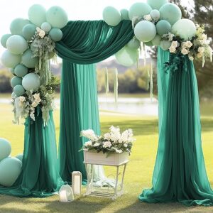 PARTISKY Wedding Arch Draping Fabric, 1 Panel 28" x 19Ft Emerald Green Wedding Arch Drapes Sheer Backdrop Curtain for Wedding Ceremony Party Ceiling Decor