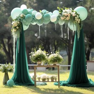 PARTISKY Wedding Arch Draping Fabric, 1 Panel 28" x 19Ft Emerald Green Wedding Arch Drapes Sheer Backdrop Curtain for Wedding Ceremony Party Ceiling Decor