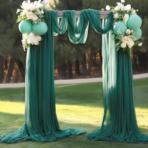 PARTISKY Wedding Arch Draping Fabric, 1 Panel 28" x 19Ft Emerald Green Wedding Arch Drapes Sheer Backdrop Curtain for Wedding Ceremony Party Ceiling Decor