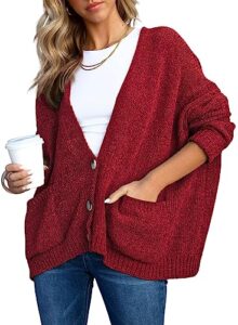 sidefeel fall sweaters for women 2023 long sleeve v neck button bown open front casual oversized chunky knit pullover sweaters medium burgundy