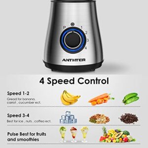 Anthter Professional Blenders For Kitchen, 950W High Power Blenders with Stainless Countertop, 50 Oz Glass Jar & 24-Ounce Smoothie Cup, Ideal for Puree, Ice Crush and Smoothies