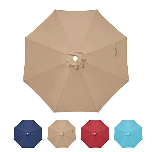 Simple Deluxe 9' Patio Outdoor Table Market Yard Umbrella Replacement Top Cover with 8 Ribs, 9ft Canopy, Tan Canopy