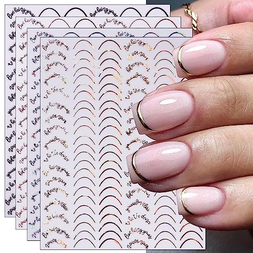 JMEOWIO 9 Sheets French Tip Line Nail Art Stickers Decals Self-Adhesive Pegatinas Uñas Colorful Nail Supplies Nail Art Design Decoration Accessories