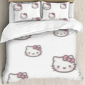 hello cat kitty anime cartoon bedding set boys girls women man 100% cotton duvet cover and pillow cases 3 pieces bedroom bed set hello cat kitty merch