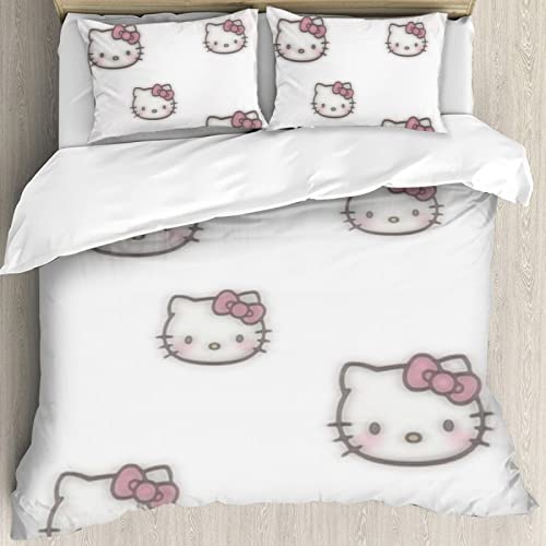 Hello Cat Kitty Anime Cartoon Bedding Set Boys Girls Women Man 100% Cotton Duvet Cover and Pillow Cases 3 Pieces Bedroom Bed Set Hello Cat Kitty Merch