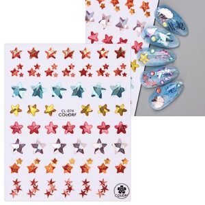 JMEOWIO 8 Sheets Summer Ocean Mermaid Nail Art Stickers Decals Self-Adhesive Pegatinas Uñas Colorful Nail Supplies Nail Art Design Decoration Accessories